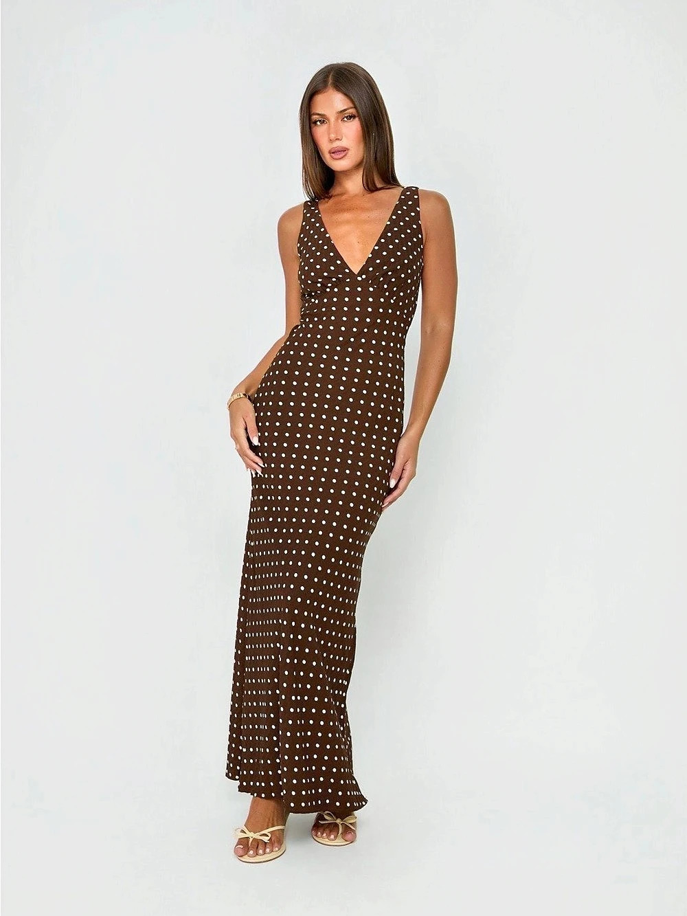 Princess Polly brown Polka Dot Maxi dress